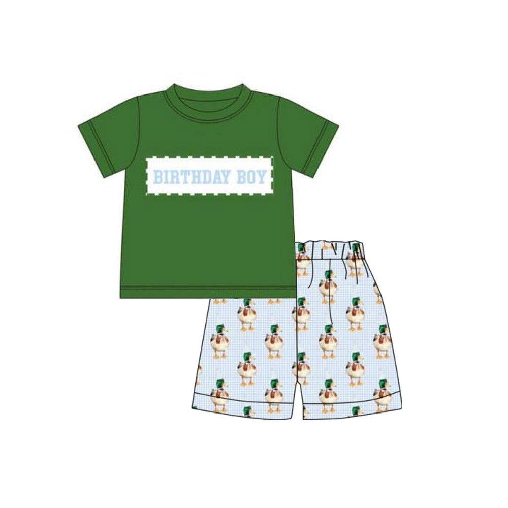 ( Moq 5 ) Preorder Baby Kids Birthday Boy Green Shirt Ducks Shorts Clothes Set