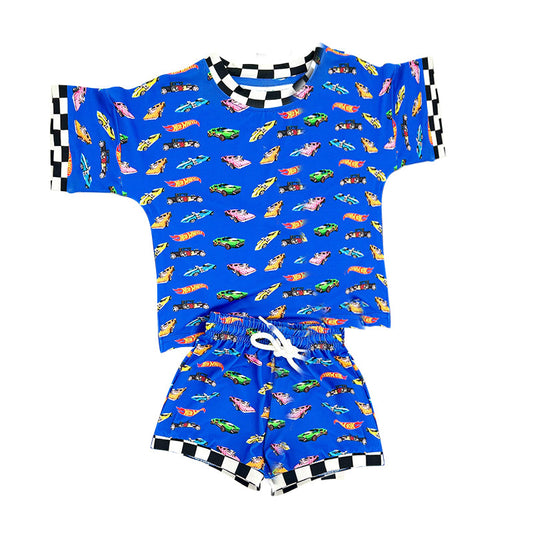 ( Moq 5 ) Preorder Baby Boys Blue Short Sleeves Cars Shirt Shorts Clothes Set