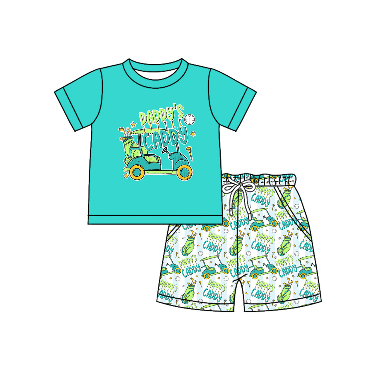 ( Moq 5 ) Preorder Baby Boys Short Sleeves Daddy's Caddy Shirt Pockets Golf Shorts Clothes Set
