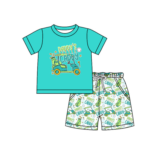 ( Moq 5 ) Preorder Baby Boys Short Sleeves Daddy's Caddy Shirt Pockets Golf Shorts Clothes Set