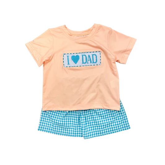 ( Moq 5 ) Preorder Baby Boys Short Sleeves I Love Dad Shirt Plaid Shorts Clothes Set