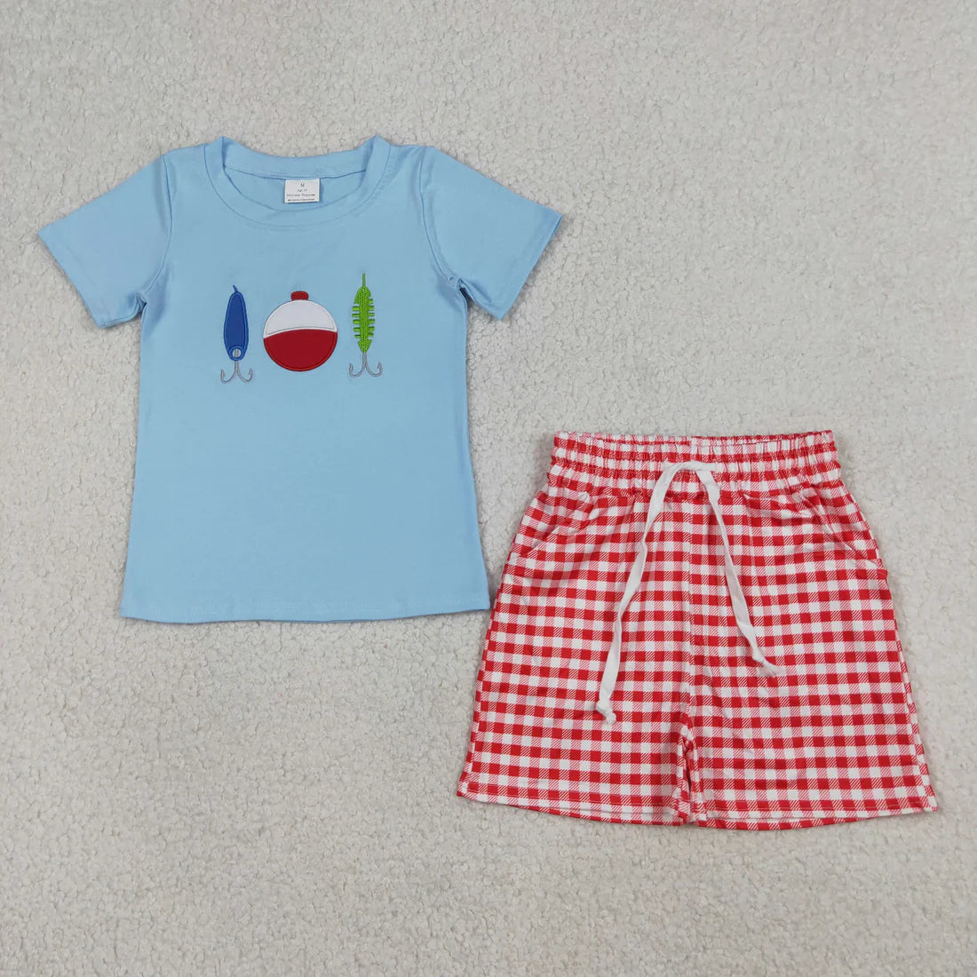 Sibling Baby Boys Kids Short Sleeves Embroidery Fishing Shirt Shorts Easter Set Romper Blue Clothes RTS