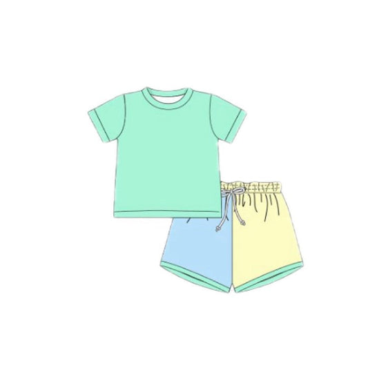 ( Moq 5 ) Preorder Baby Boys Short Sleeves Shirt Blue Yellow Shorts Summer Set