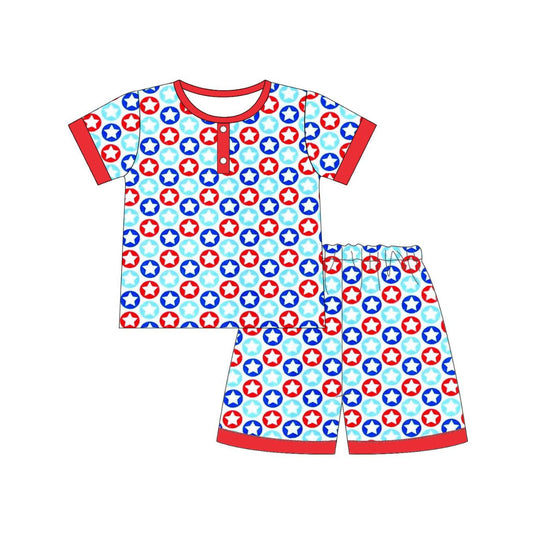 ( Moq 5 ) Preorder Baby Boys Short Sleeves Stars Shirt Shorts 4th of July Pajamas Clothes Set