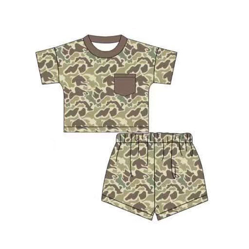 ( Moq 5 ) Preorder Baby Boys Kids Short Sleeves Camo Pocket Shirt Shorts Clothes Set