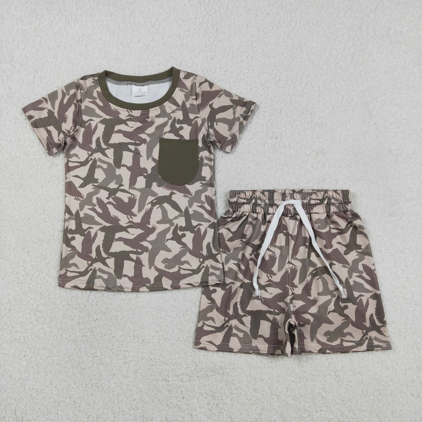 Sibling Baby Boys Kids Short Sleeves Ducks Deer Camo Shirts Pockets Shorts Hunting Sets RTS