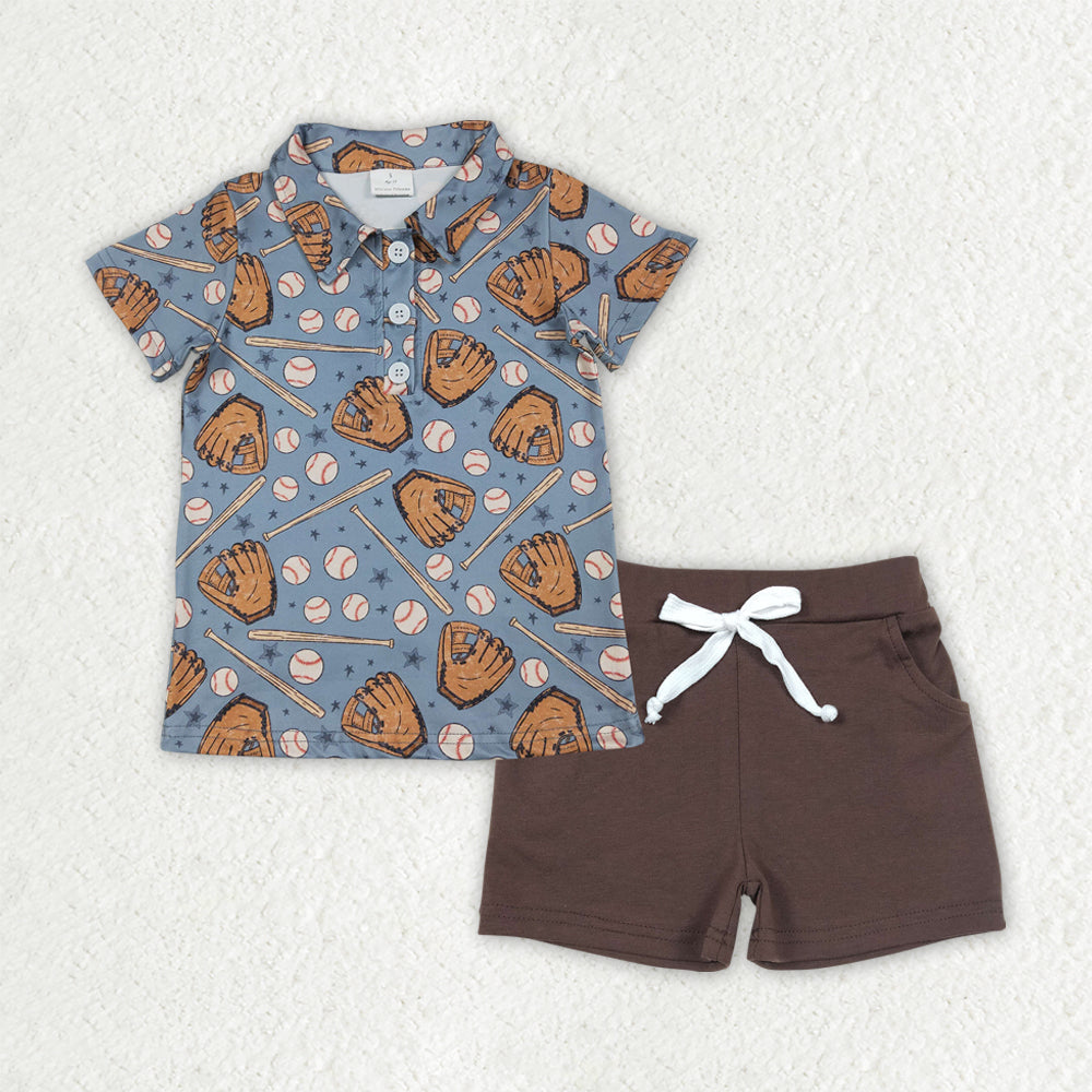Sibling Baby Boys Kids Short Sleeves Baseball Buttons Shirts Pockets Shorts Sets Clothes RTS