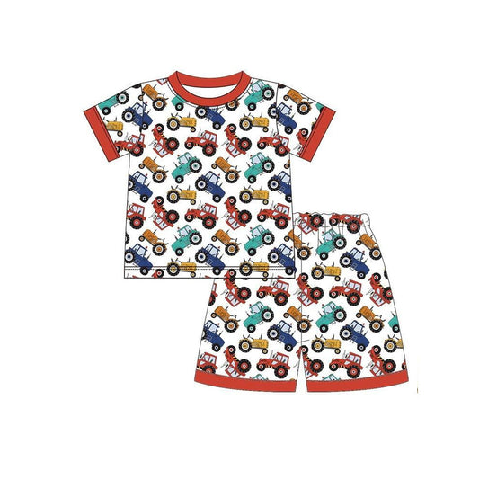 ( Moq 5 ) Preorder Baby Boys Kids Short Sleeves Tractors Shirt Shorts Pajamas Clothes Set