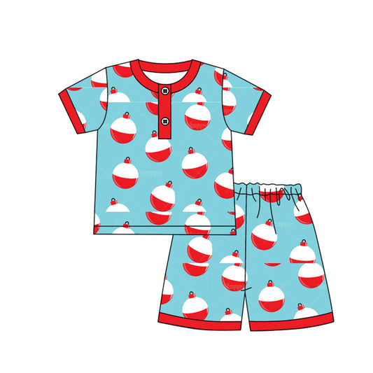 ( Moq 5 ) Preorder Baby Boys Short Sleeves Fishing Buttons Shirt Shorts Blue Pajamas Set