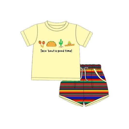 ( Moq 5 ) Preorder Baby Boys Short Sleeves Cactus Shirt Stripes Pockets Shorts Western Set