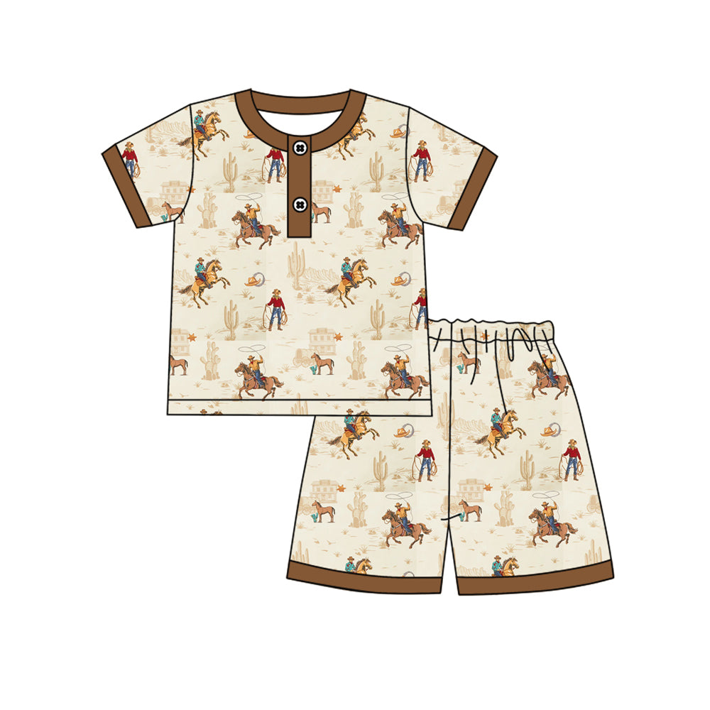 ( Moq 5 )Preorder Baby Boys Short Sleeves Cowboy Cactus Shirt Shorts Western Pajamas Clothes Set