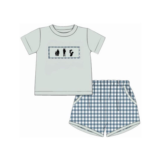 ( Moq 5 ) Preorder Baby Boys Kids Short Sleeves Daddy's Boys Sihrt Plaid Pockets Shorts Set