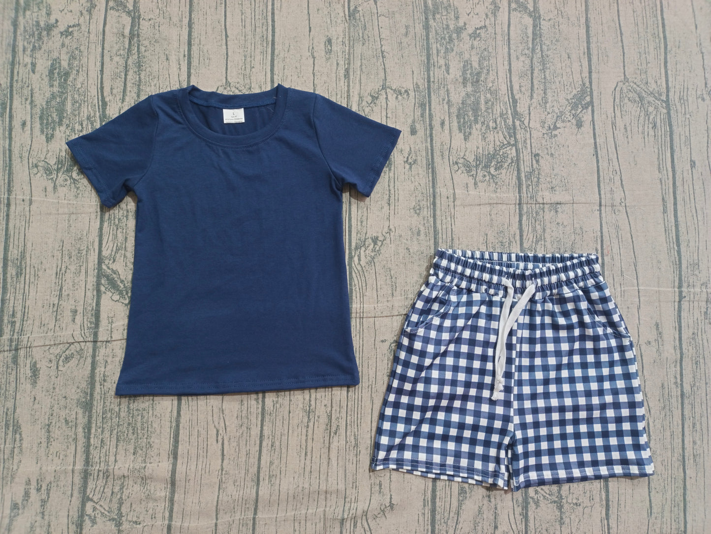 Baby Boys Kids Navy Short Sleeves Shirt Plaid Pockets Shorts Summer Clothes Set RTS