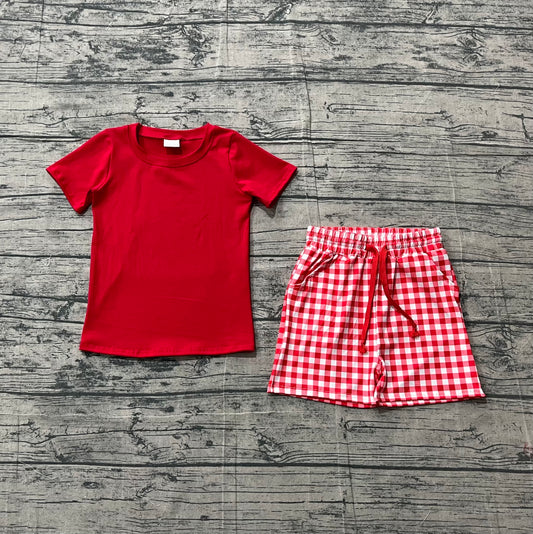 Baby Boys Kids Red Short Sleeves Shirt Plaid Pockets Shorts Summer Clothes Set RTS