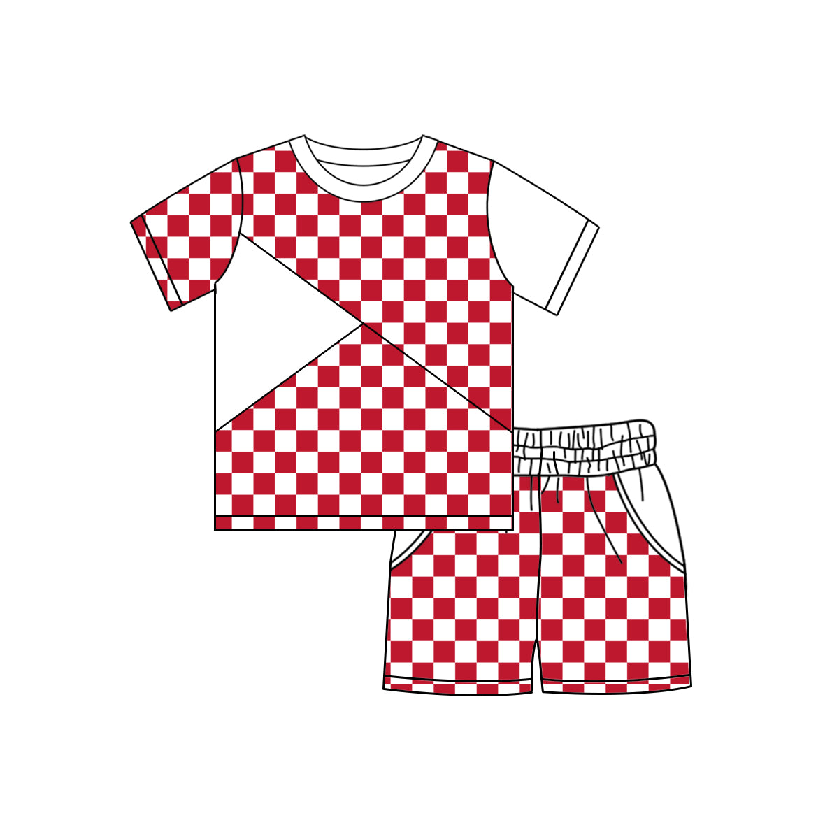 ( Moq 5 ) Preorder Baby Boys Short Sleeves Red Plaid Shirt Pockets Shorts Summer Clothes Set