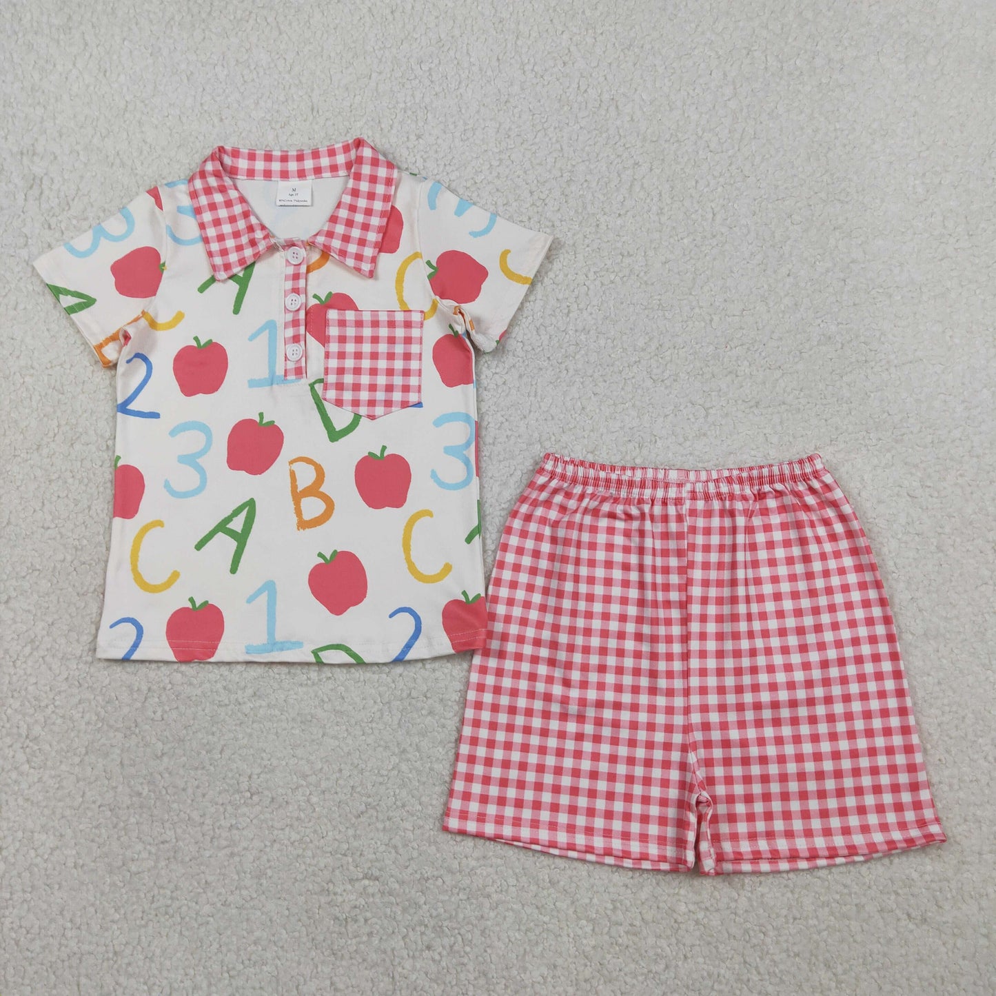 Sibling Baby Boys Girls Kids Short Sleeves Apple Tops Red Plaid Shorts Sets Back to School Clothes