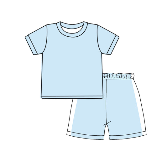 ( Moq 5 ) Preorder Baby Boys Kids Blue Short Sleeves Shirt Shorts Summer Clothes Outfit