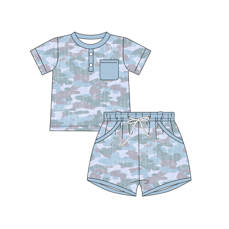 ( Moq 5 ) Preorder Baby Boys Kids Short Sleeves Camo Shirt Pockets Shorts Summer Set