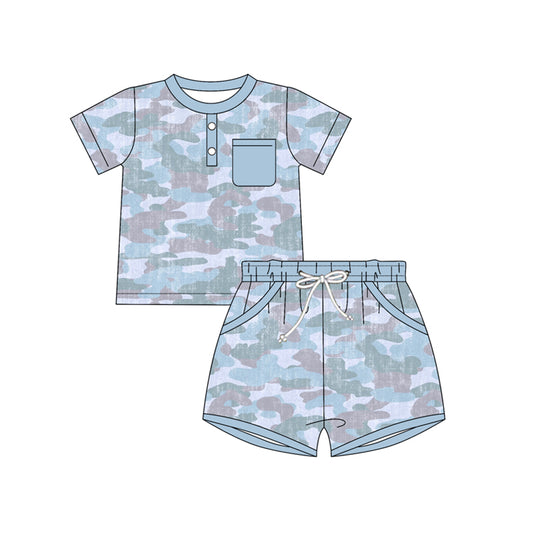 ( Moq 5 ) Preorder Baby Boys Kids Short Sleeves Camo Shirt Pockets Shorts Summer Set
