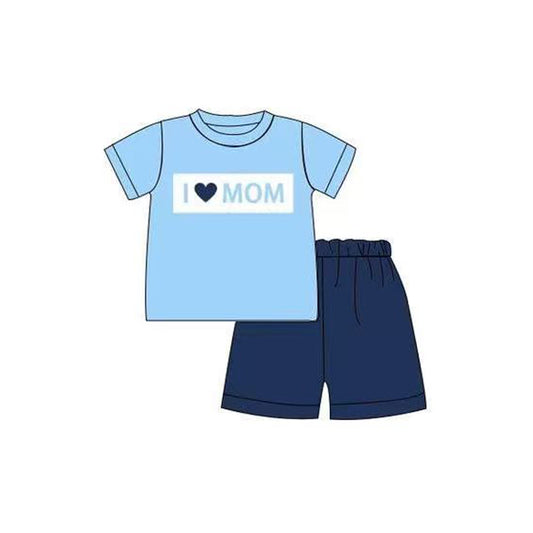 ( Moq 5 ) Preorder Baby Boys Kids Short Sleeves I Love Mom Shirt Navy Shorts Set