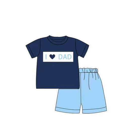 ( Moq 5 ) Preorder Baby Boys Kids Short Sleeves I Love Mom Shirt Blue Shorts Set