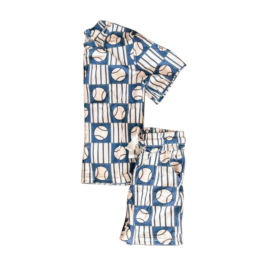 ( Moq 5 ) Preorder Baby Boys Short Sleeves Baseball Shirt Pockets Shorts Set Summer Clothes