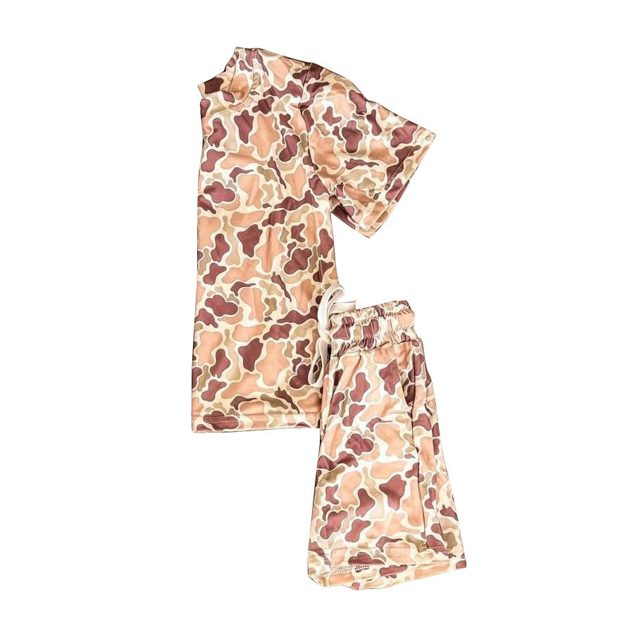 ( Moq 5 ) Preorder Baby Boys Short Sleeves Camo Shirt Pockets Shorts Set Summer Clothes