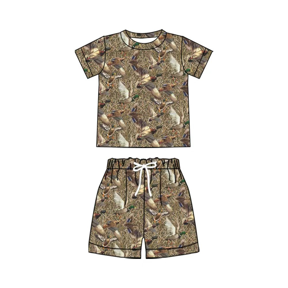 ( Moq 5 ) Preorder Baby Boys Kids Short Sleeves Ducks Shirt Shorts Set Summer Clothes