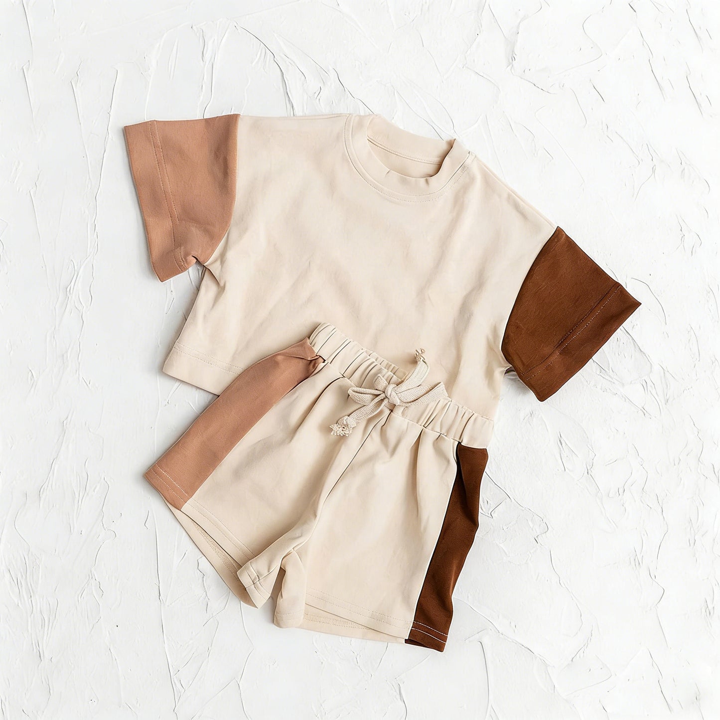 ( Moq 5 ) Preorder Baby Boys Kids Short Sleeves Khaki Shirt Shorts Cotton Set Summer Clothes