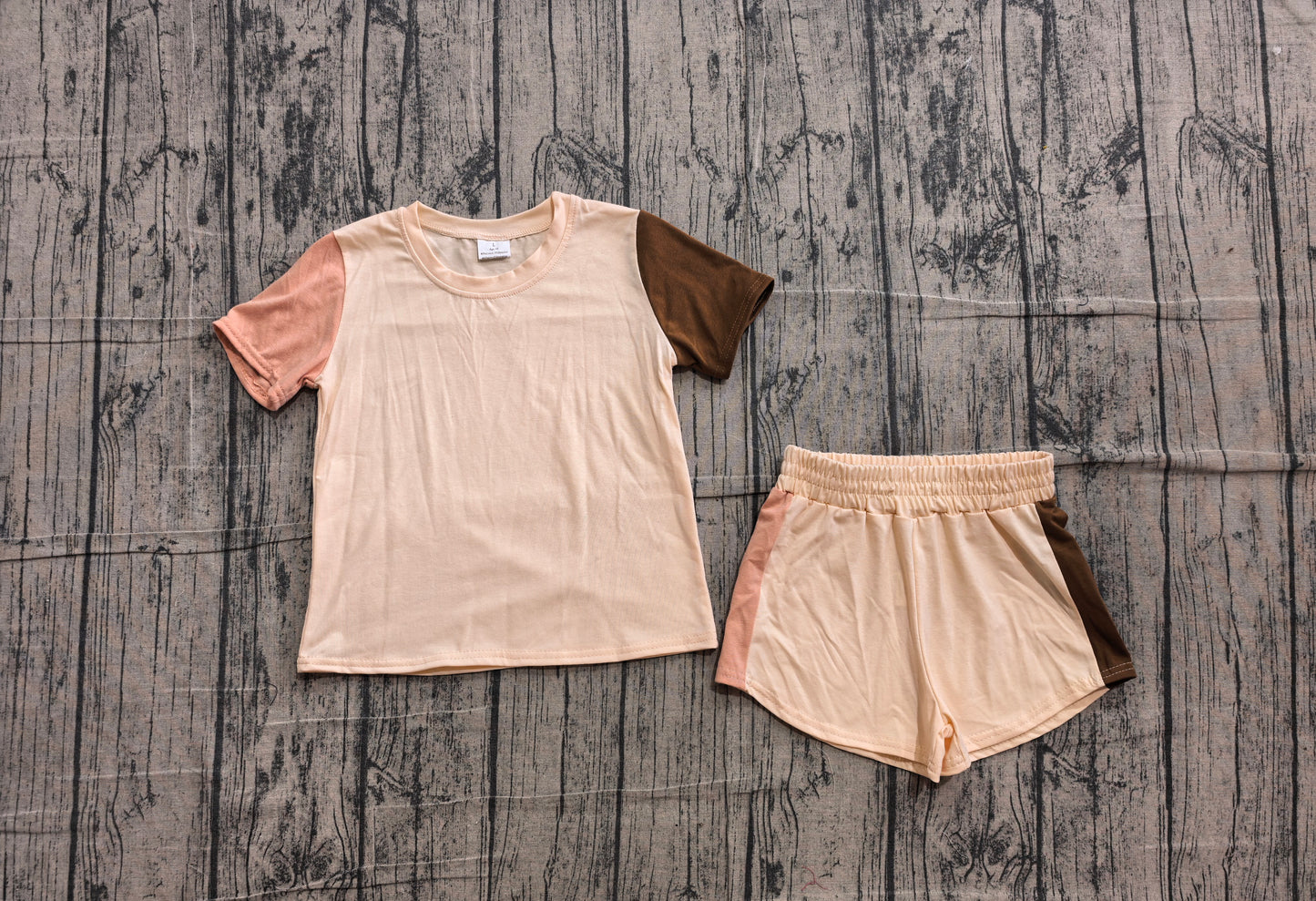 ( No moq ) Preorder Baby Boys Kids Short Sleeves Khaki Shirt Shorts Cotton Set Summer Clothes