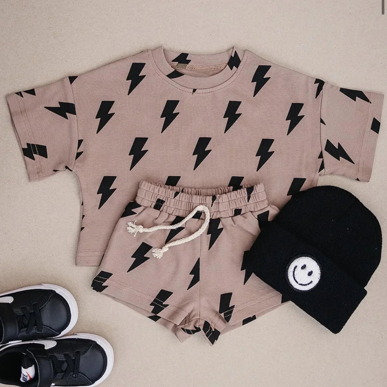 ( Moq 5 ) Preorder Baby Kids Toddler Short Sleeves Lightning Shirt Shorts Summer Set