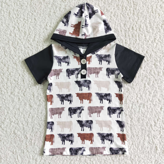 Promotion Baby Boy Short Sleeves Cows Hoodie Shirt Tops RTS