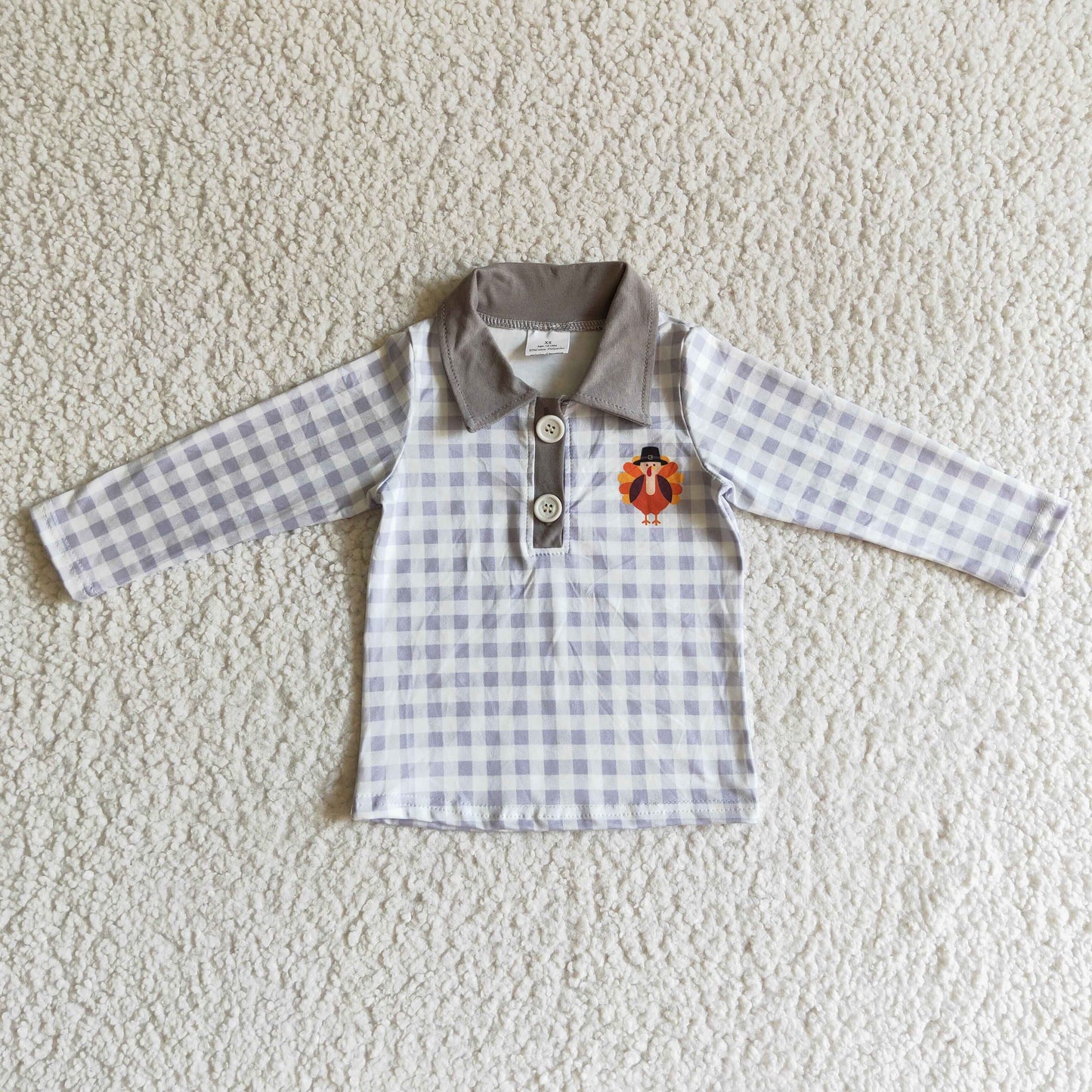 Promotion Baby Boy Long Sleeves turkey Plaid Buttons Shirt RTS