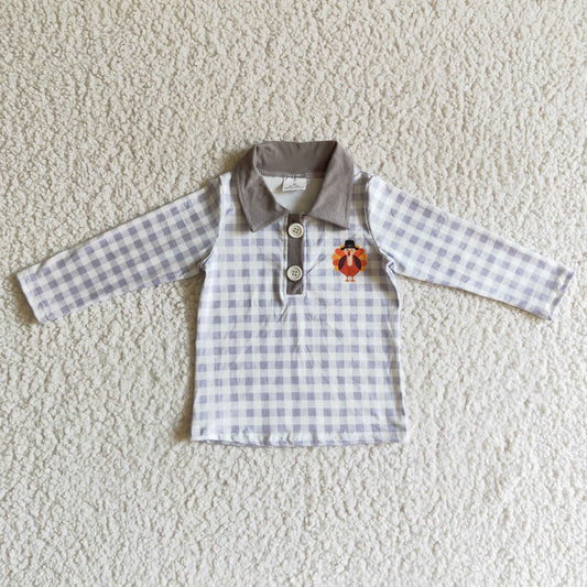 Promotion Baby Boy Long Sleeves turkey Plaid Buttons Shirt RTS