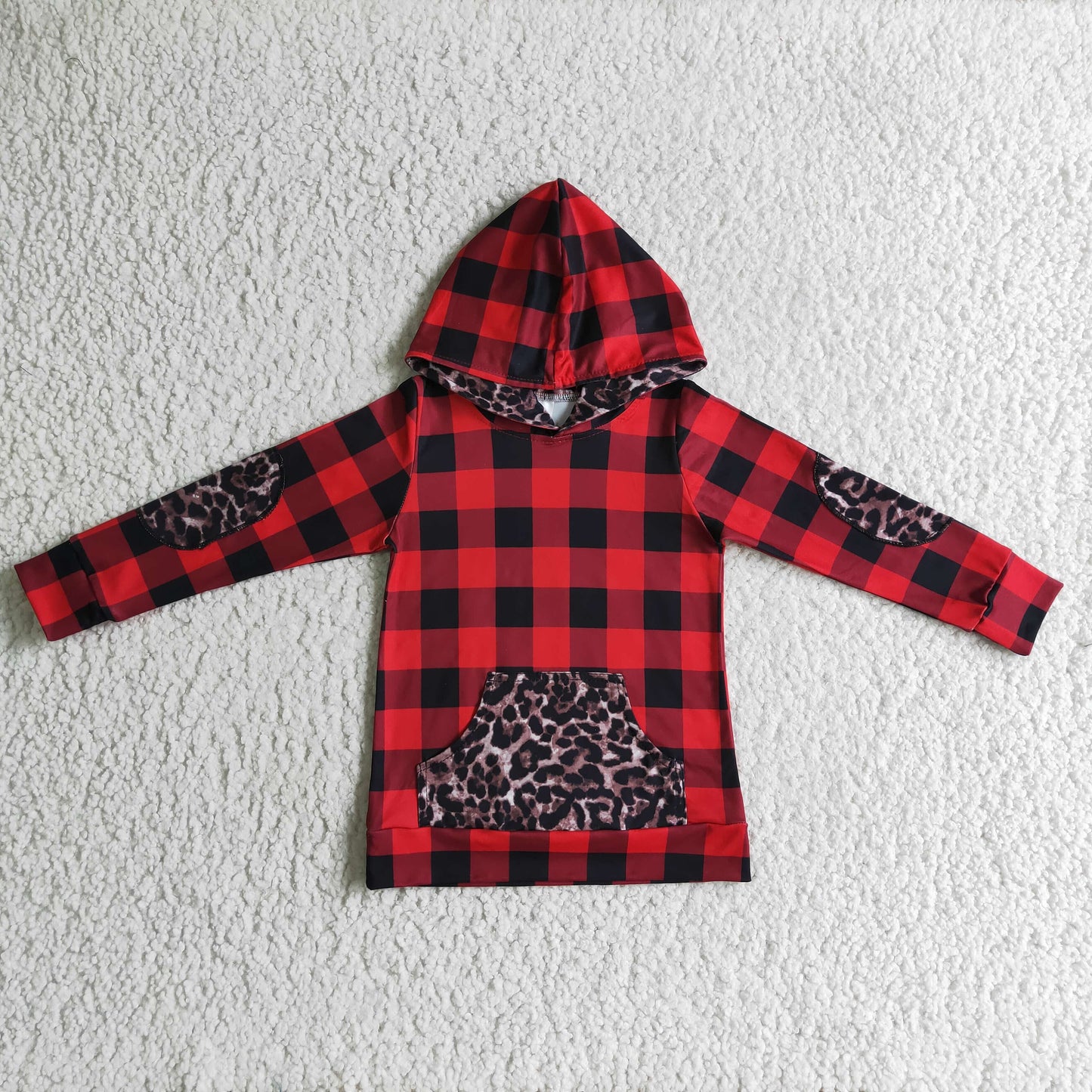 Promotion Baby Kids Red Black Plaid Hoodie Pocket Christmas Shirt RTS