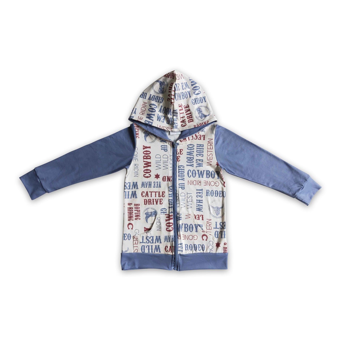 Promotion Baby Boy Long Sleeves Kids Western Cow Hoodie Zipper Shirt Coat