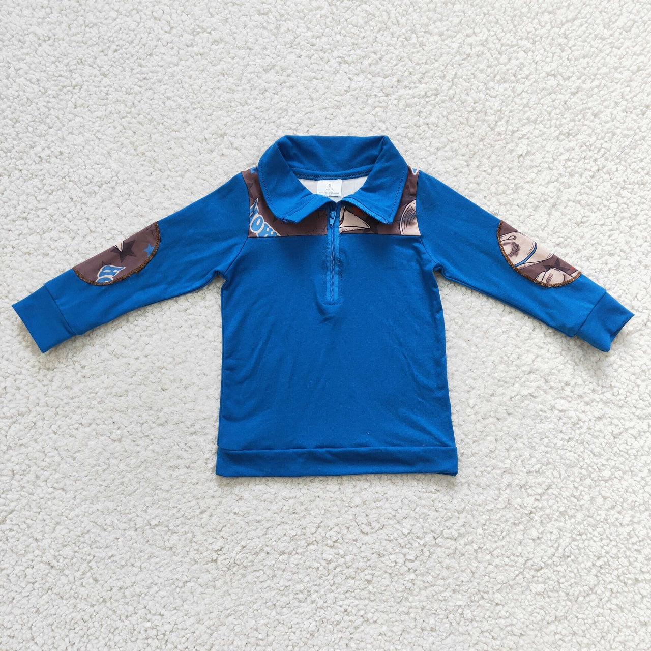 Promotion Baby Boy Long Sleeves Western Howdy Pullovers Blue Shirt
