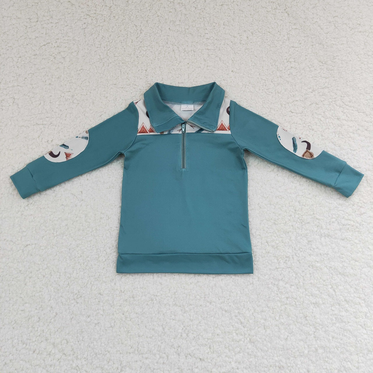 Promotion Baby Boy Long Sleeves Western Cow Zipper Pullover Shirt