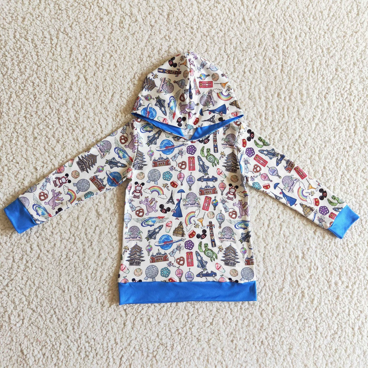 Promotion Baby Boy Cartoon Long Sleeves Hoodie Blue Shirt