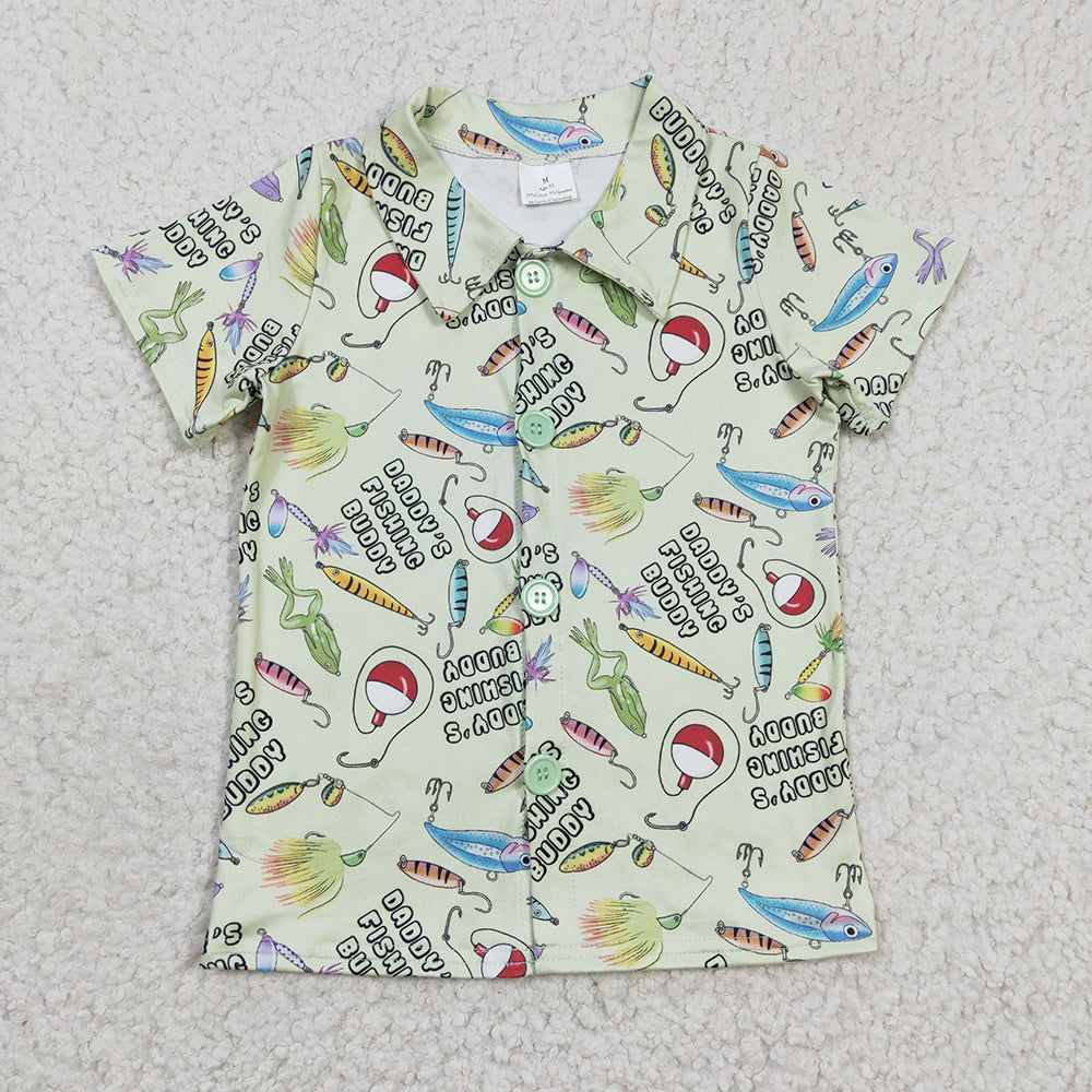 Baby Boy Toddler Short Sleeves Crawfish Fishing Sibling Buttons Shirt RTS