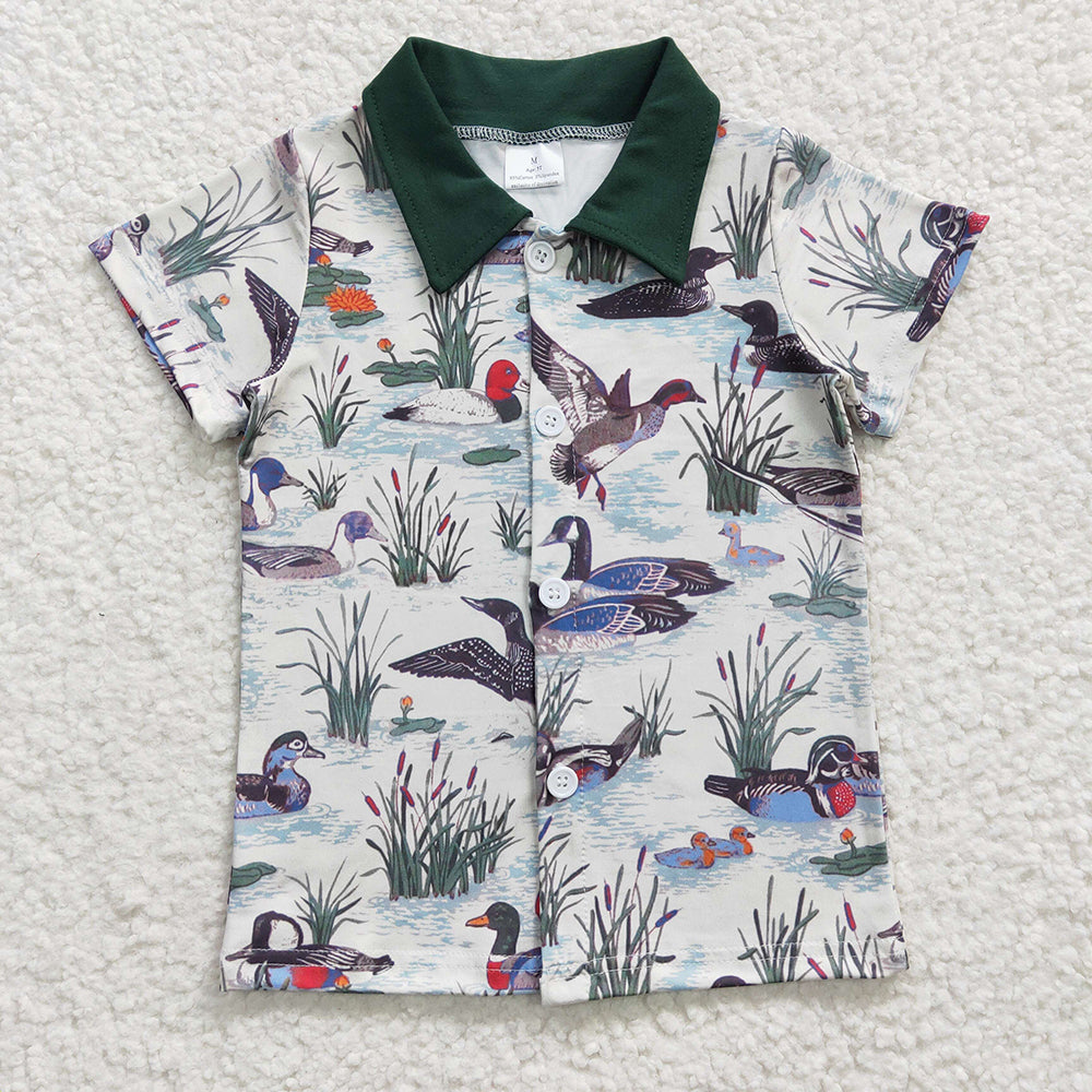 Baby Boy Short Sleeves Camo Ducks Sibling Buttons Shirt RTS