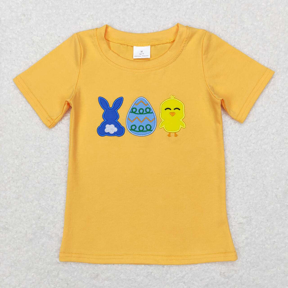 Baby Boy Girl Short Sleeves Easter Rabbit Carrot Cotton Embroidery Sibling Shirt