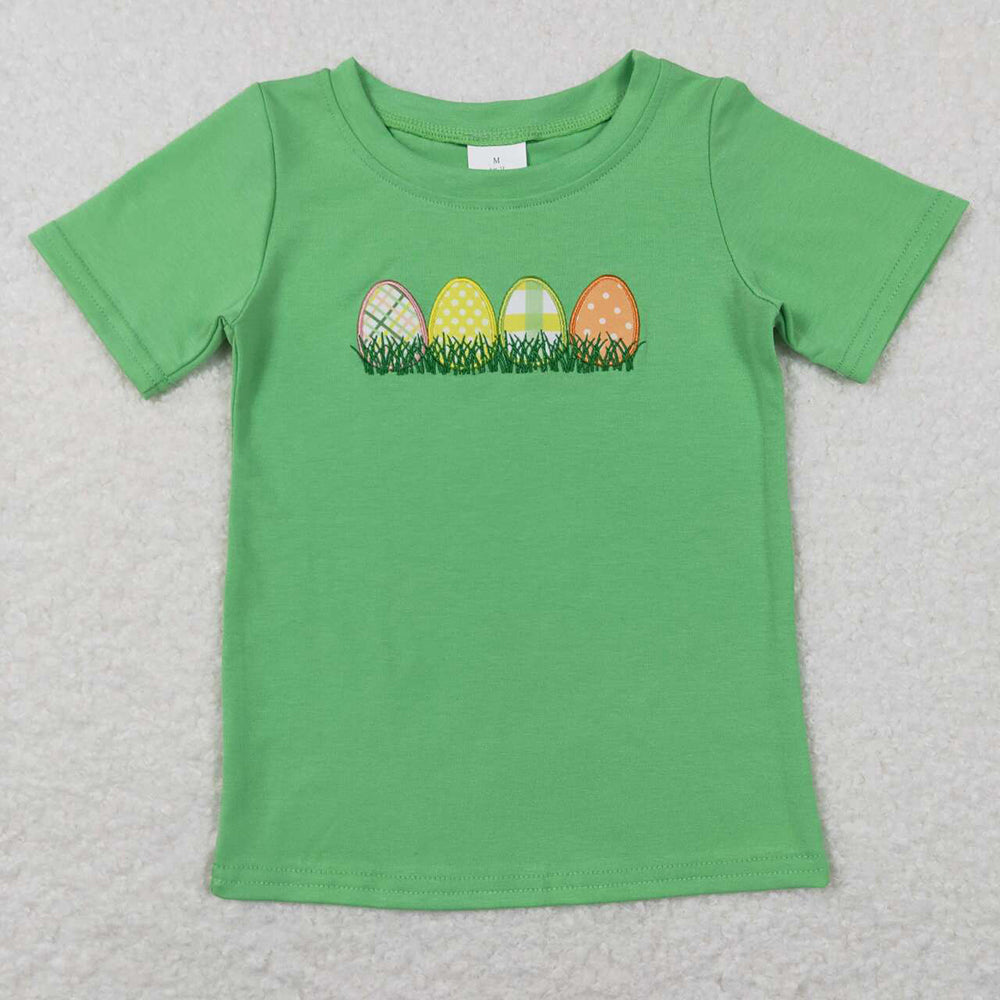 Sibling Boys Kids Short Sleeves Embroidery Rabbits Cross Eggs Easter Shirt Tops