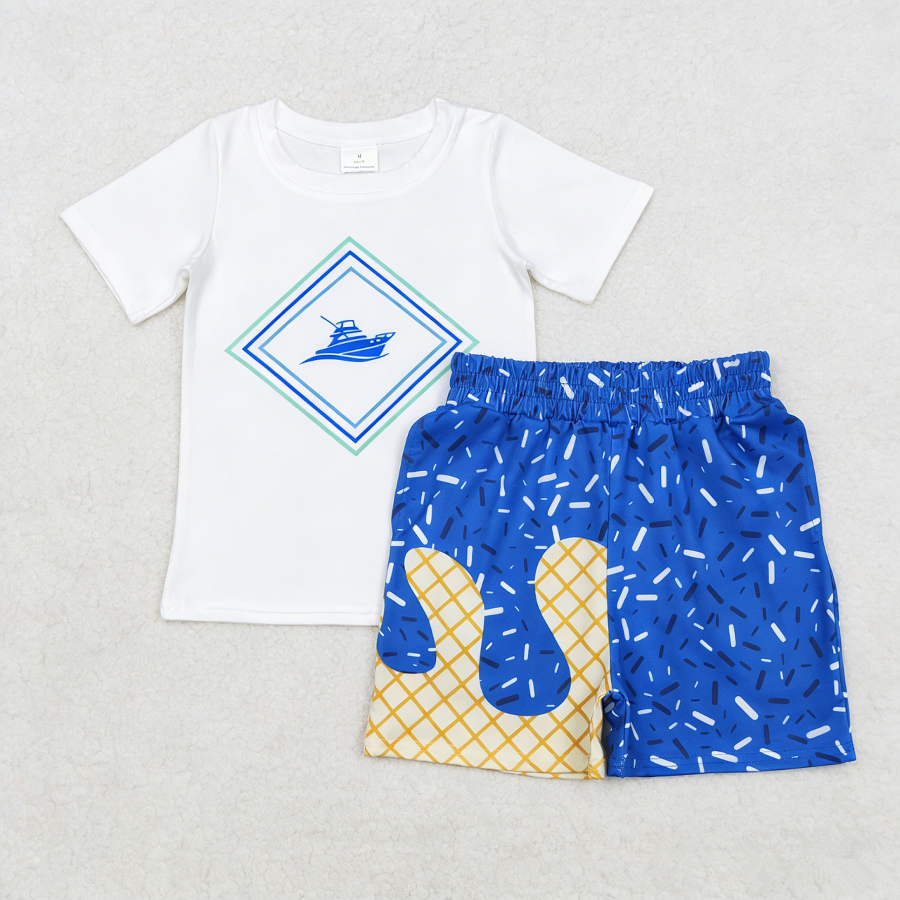 Baby Boys Kids Boat Shirt Blue Drips Sprinkles Shorts Summer Clothes Set RTS