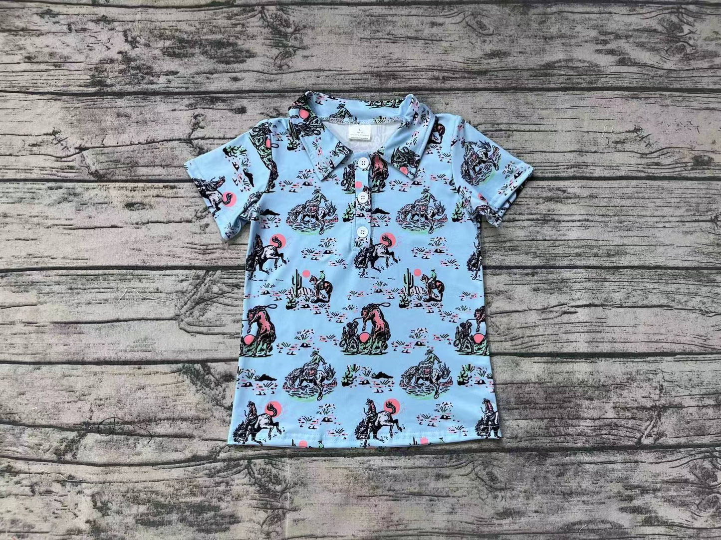 Baby Boy Short Sleeves Rodeo Buttons Blue Western Shirt
