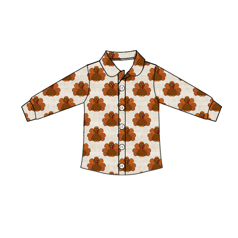 Pre-order Baby Boys Thanksgiving Turkey Buttons Long Sleeve Tee Shirts