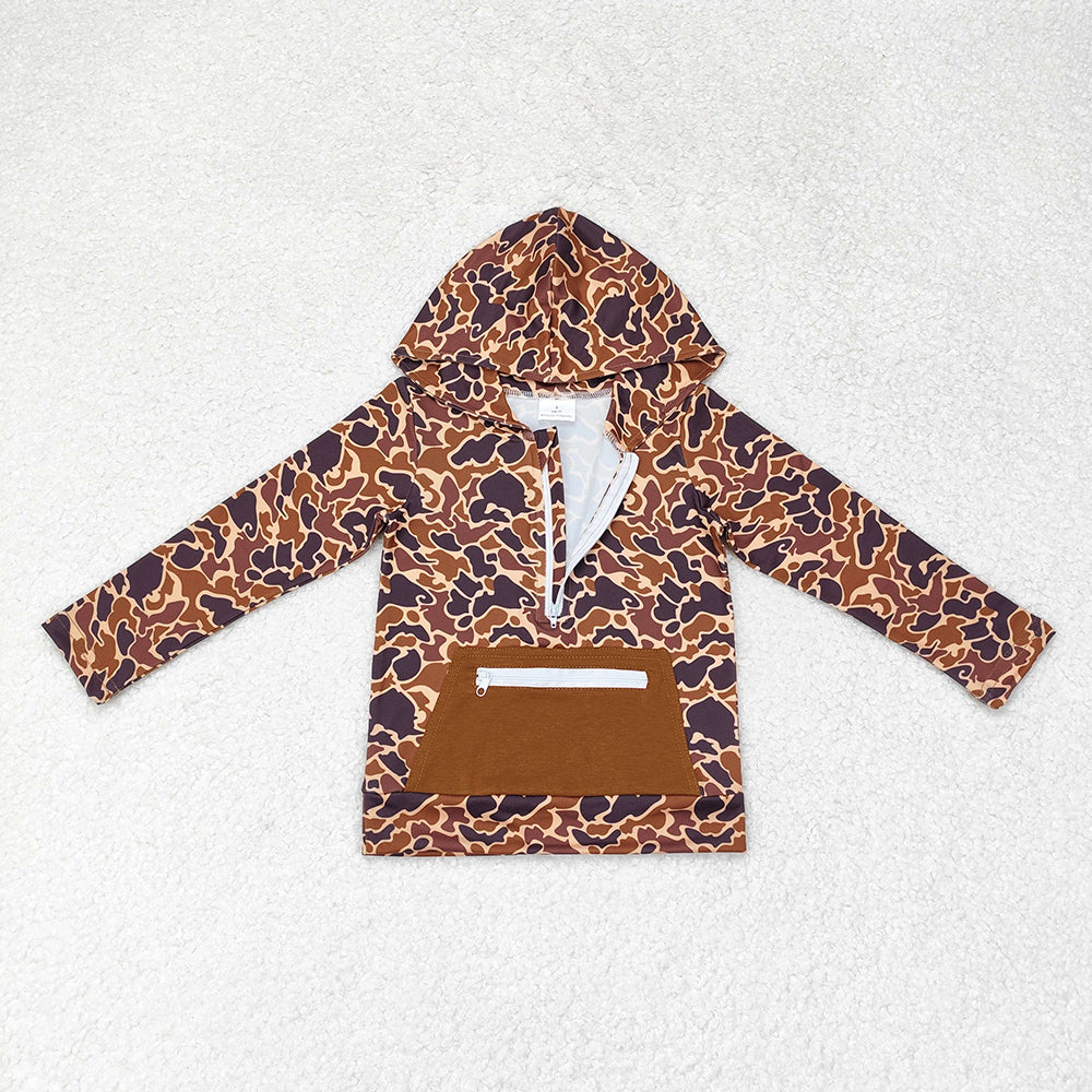 Sibling Kids Boys Long Sleeves Camo Pockets Zipper Hoodie Pullovers Shirts Tops RTS