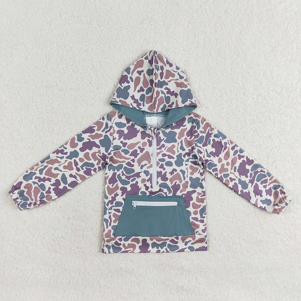 Sibling Kids Boys Long Sleeves Camo Pockets Zipper Hoodie Pullovers Shirts Tops RTS