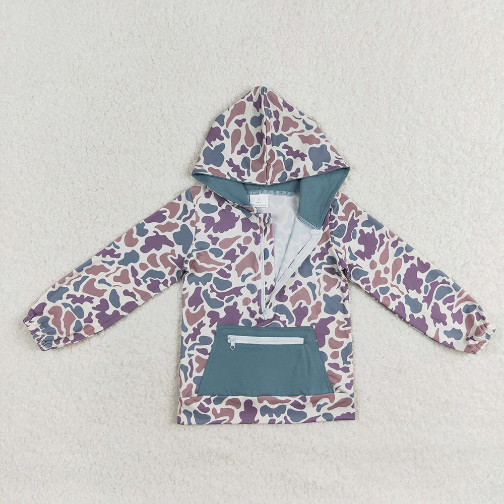 Sibling Kids Boys Long Sleeves Camo Pockets Zipper Hoodie Pullovers Shirts Tops RTS