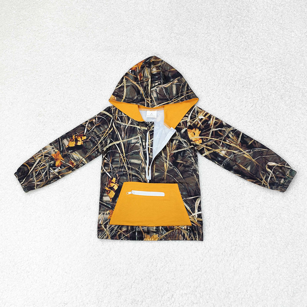 Sibling Kids Boys Long Sleeves Camo Pockets Zipper Hoodie Pullovers Shirts Tops RTS